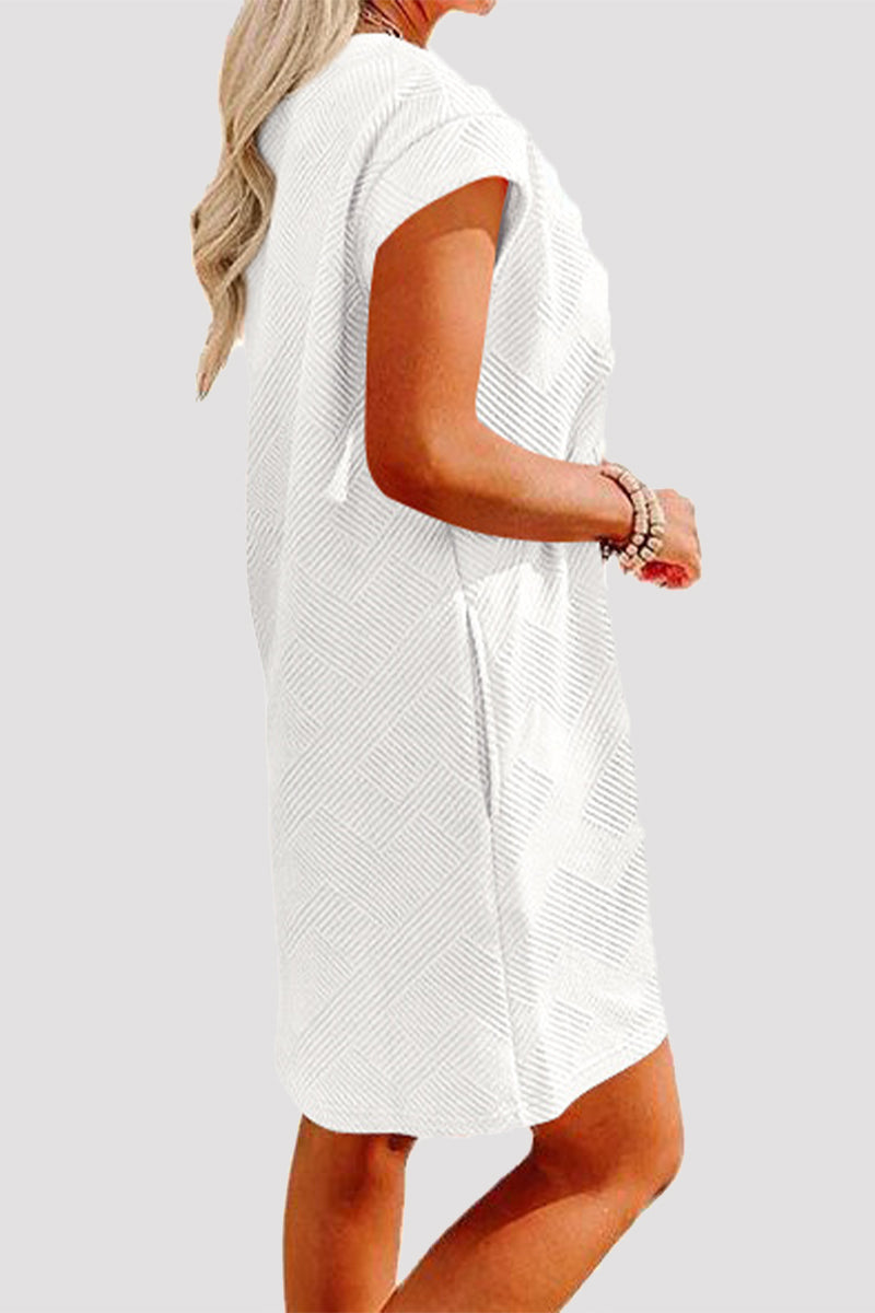 Casual Sportswear Solid Pocket Texture O Neck A Line Short Sleeve Dress - Fashionpara