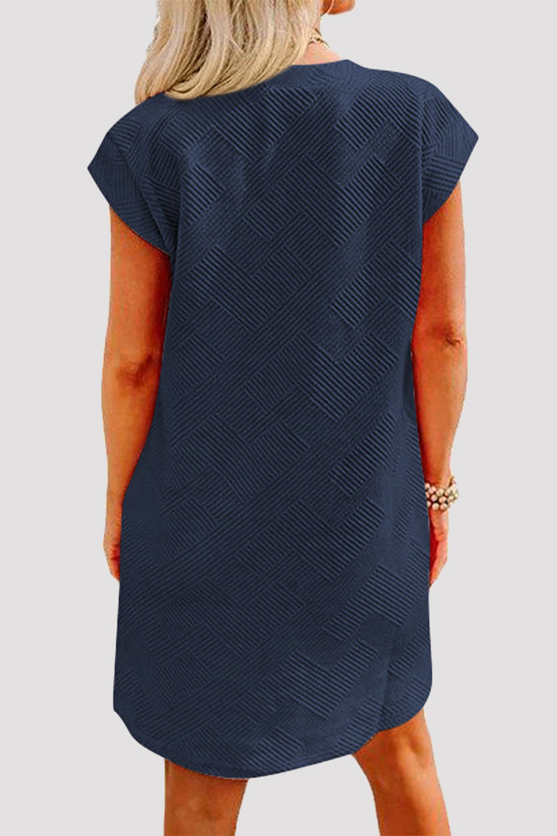 Casual Sportswear Solid Pocket Texture O Neck A Line Short Sleeve Dress - Fashionpara