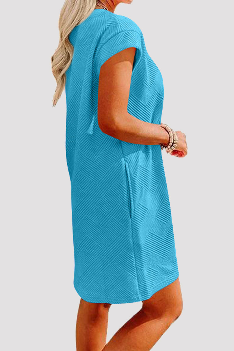 Casual Sportswear Solid Pocket Texture O Neck A Line Short Sleeve Dress - Fashionpara