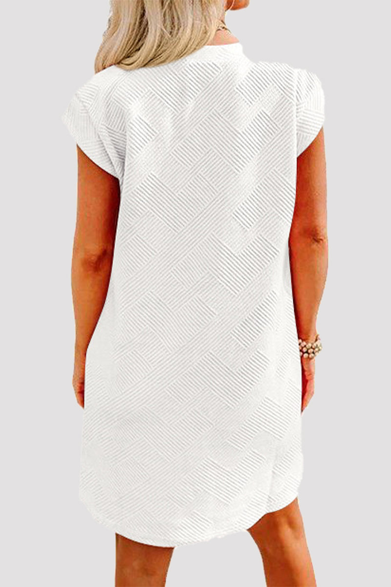 Casual Sportswear Solid Pocket Texture O Neck A Line Short Sleeve Dress - Fashionpara