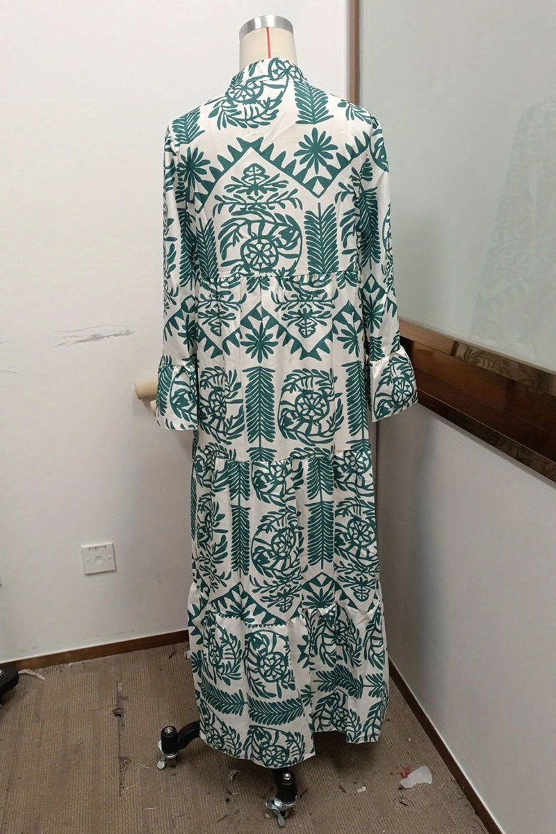 Casual Vintage Geometric Print Patchwork V Neck Printed Dresses(3 Colors)