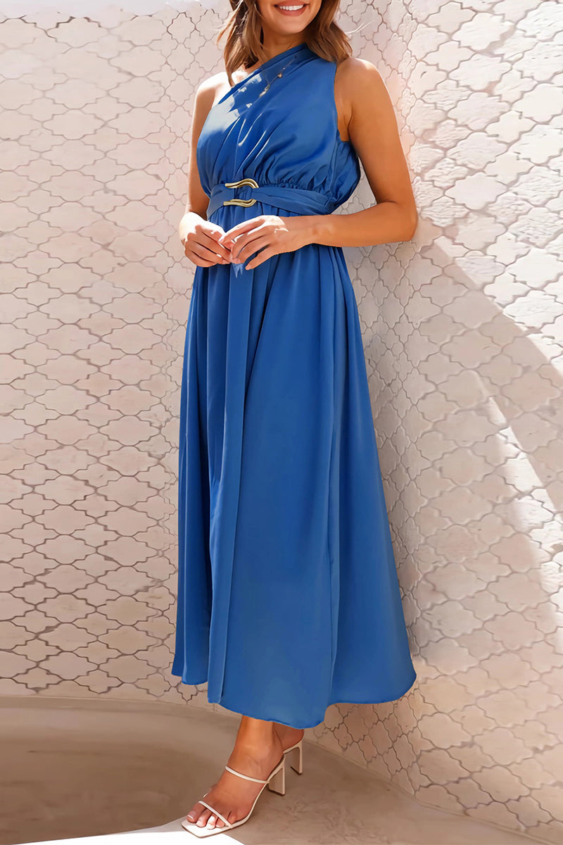 Elegant Formal Solid Metal Accessories Decoration Fold Oblique Collar Evening Dresses - Fashionpara