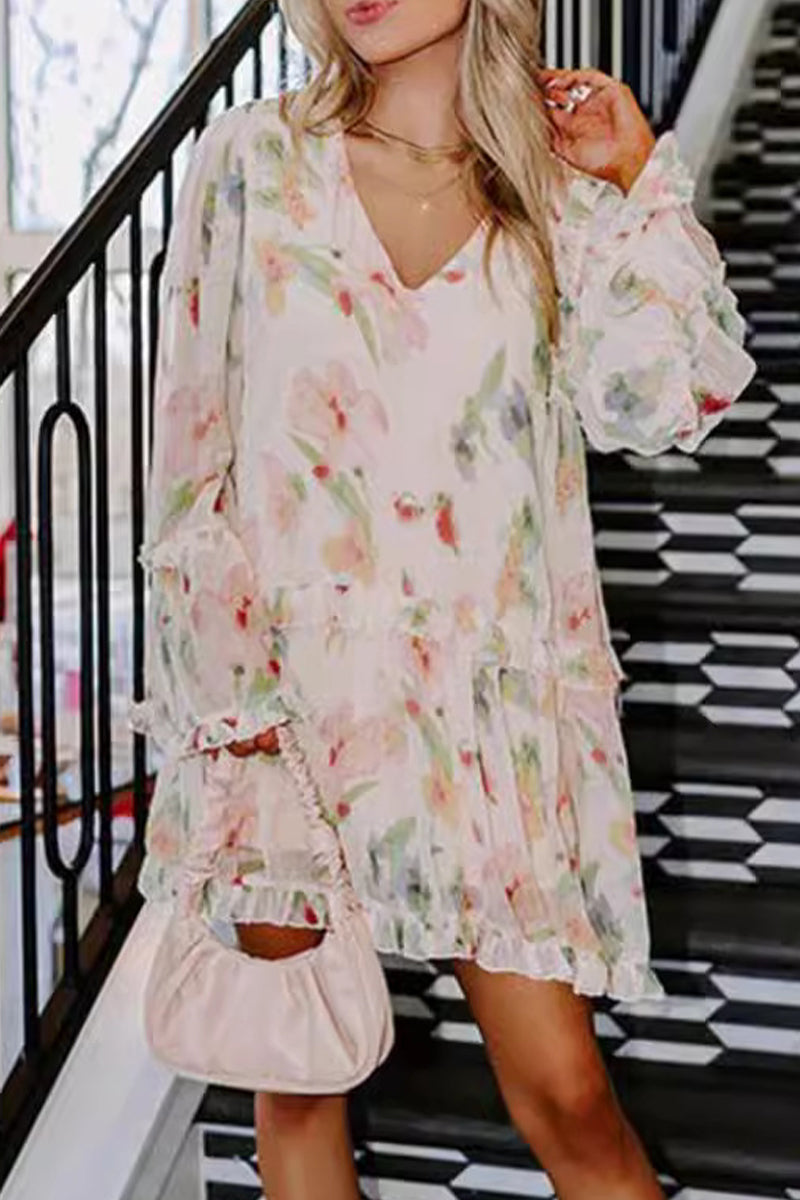 Sweet Elegant Floral Stringy Selvedge V Neck A Line Dresses - Fashionpara