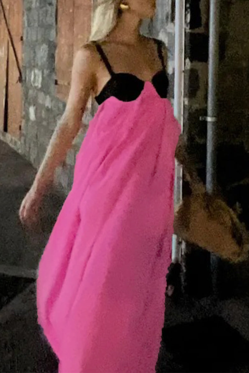 Casual Solid Patchwork With Bow Contrast V Neck Sling Dresses - Fashionpara