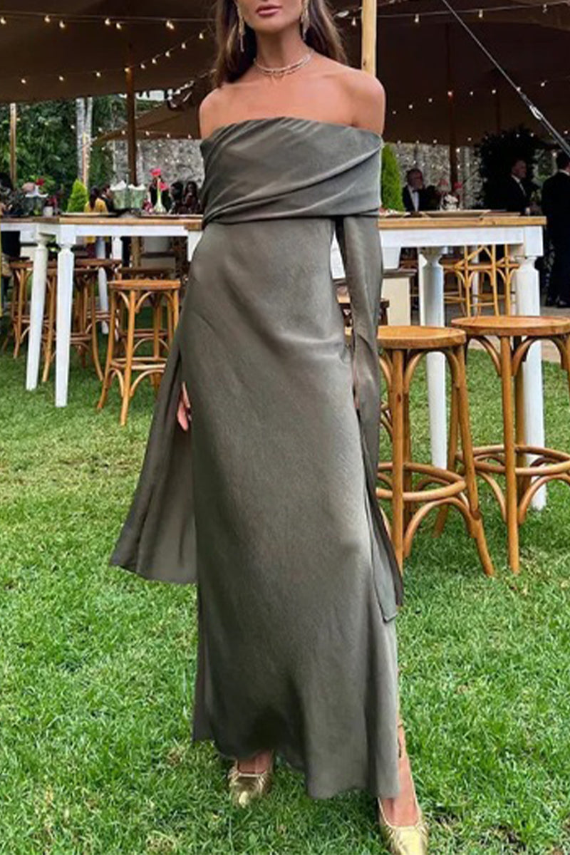 Sexy Celebrities Solid Slit Off the Shoulder One Step Skirt Dresses - Fashionpara