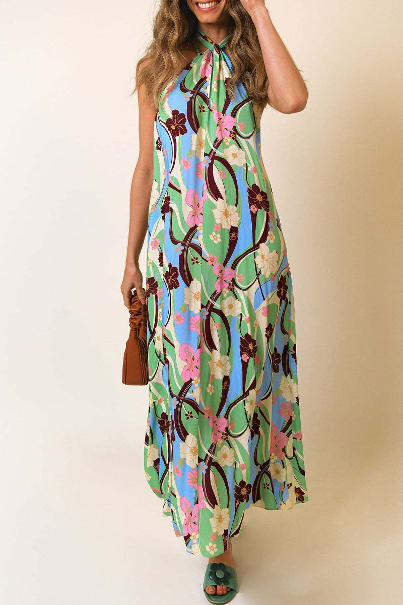 Bohemian Vacation Floral Frenulum Backless Printed Dresses  Fashionpara