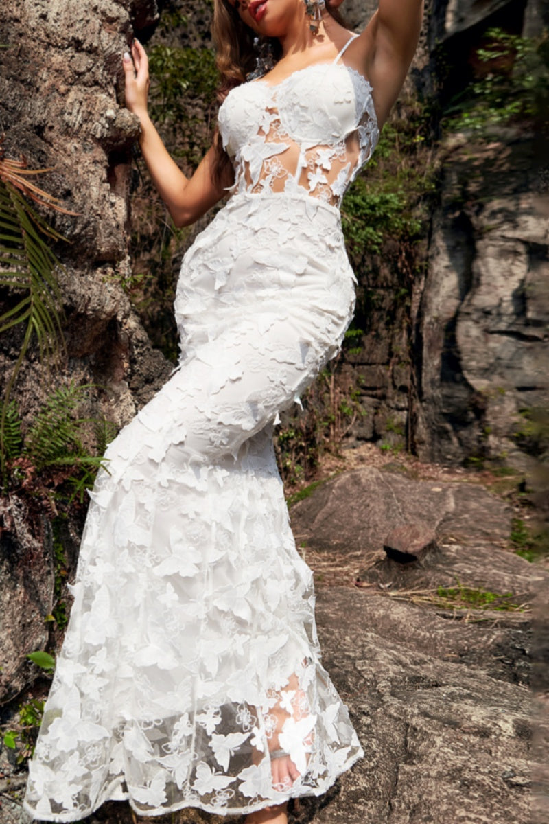 Sexy Formal Solid Patchwork See-through Backless Spaghetti Strap Long Dresses - Fashionpara