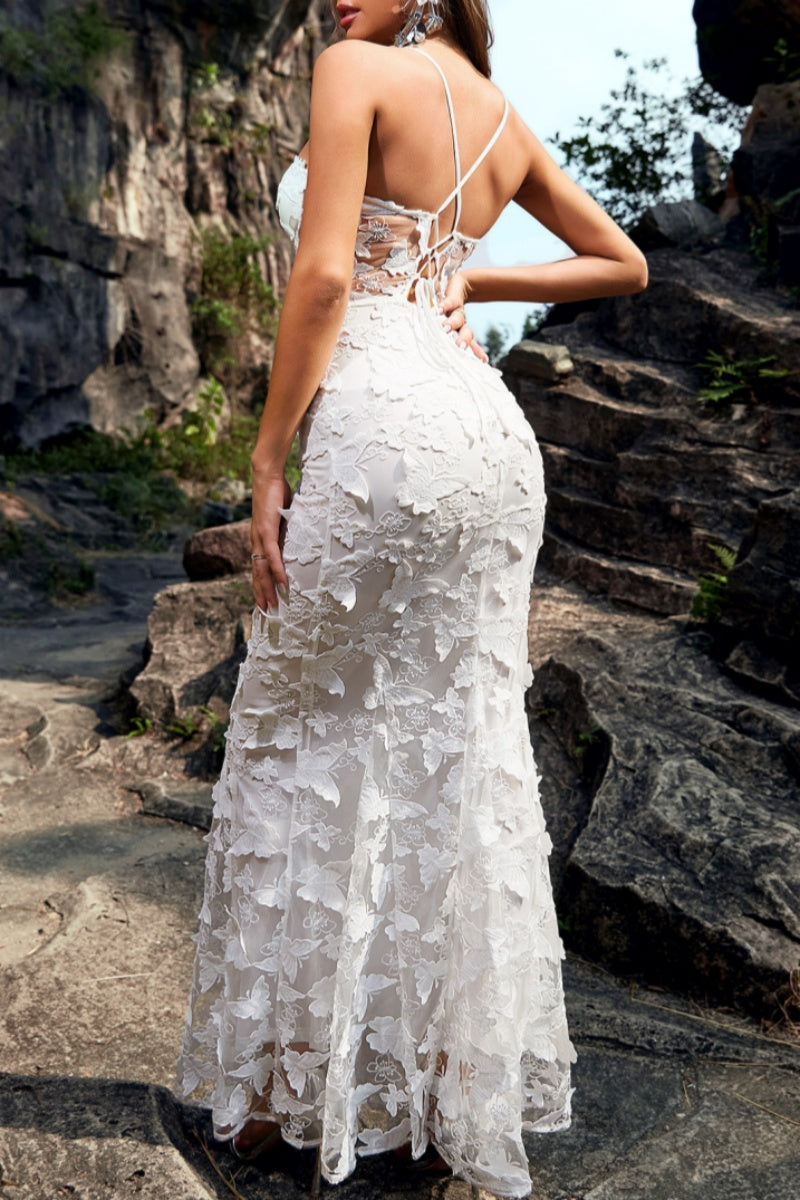 Sexy Formal Solid Patchwork See-through Backless Spaghetti Strap Long Dresses - Fashionpara