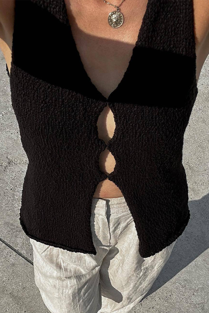 Casual British Style Solid Hollowed Out V Neck Tops - Fashionpara