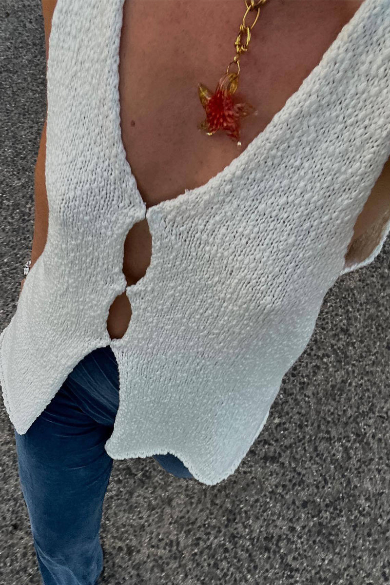 Casual British Style Solid Hollowed Out V Neck Tops - Fashionpara