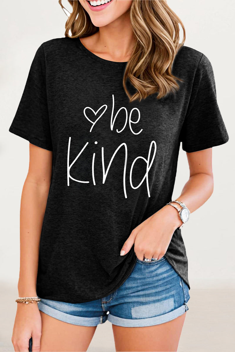 Casual Letter Print O Neck T-Shirts - Fashionpara