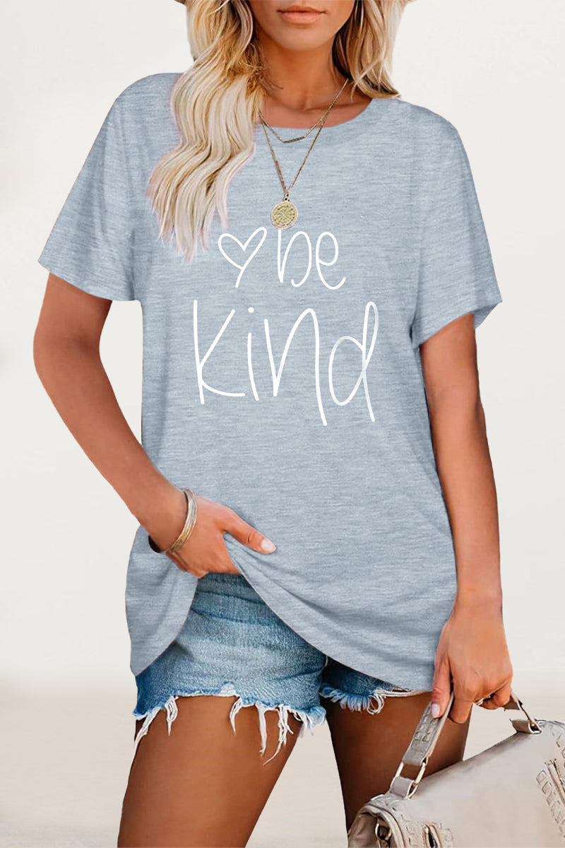 Casual Letter Print O Neck T-Shirts - Fashionpara