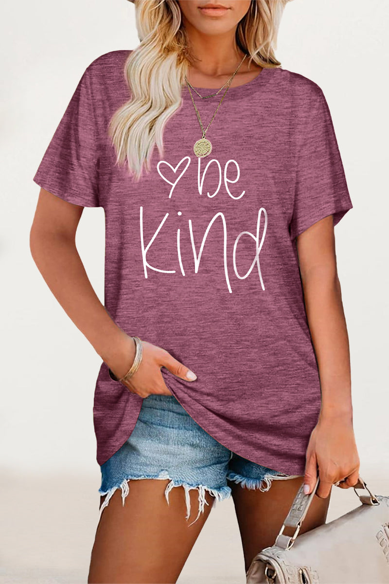 Casual Letter Print O Neck T-Shirts - Fashionpara