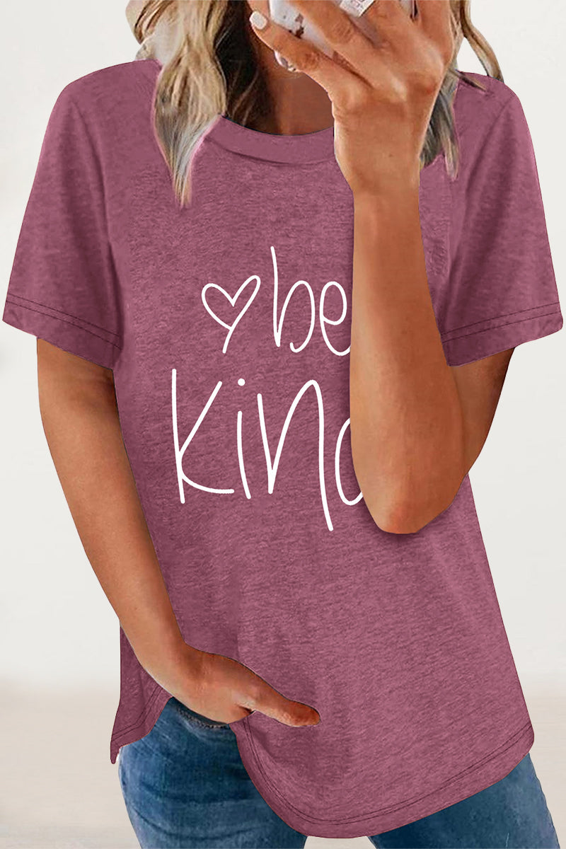 Casual Letter Print O Neck T-Shirts - Fashionpara