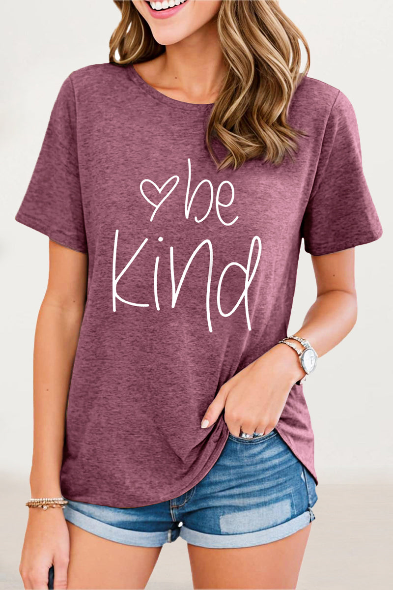 Casual Letter Print O Neck T-Shirts - Fashionpara