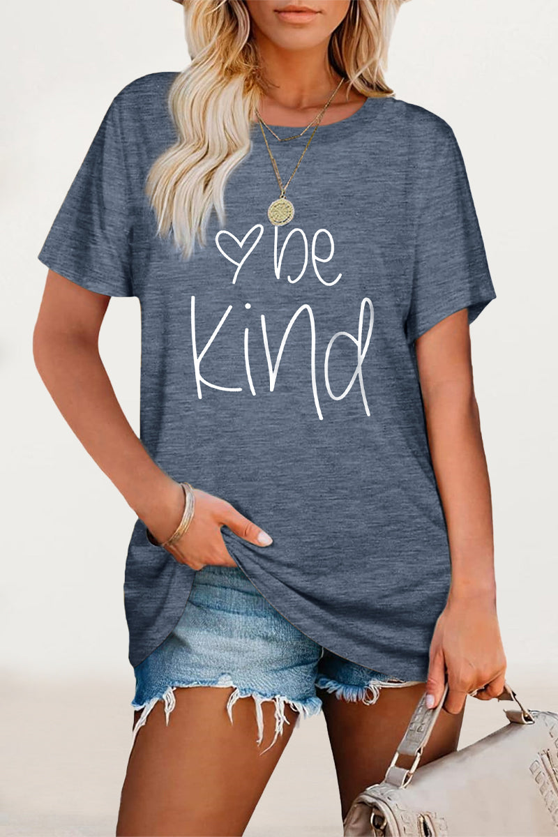Casual Letter Print O Neck T-Shirts - Fashionpara