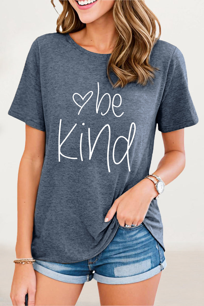 Casual Letter Print O Neck T-Shirts - Fashionpara
