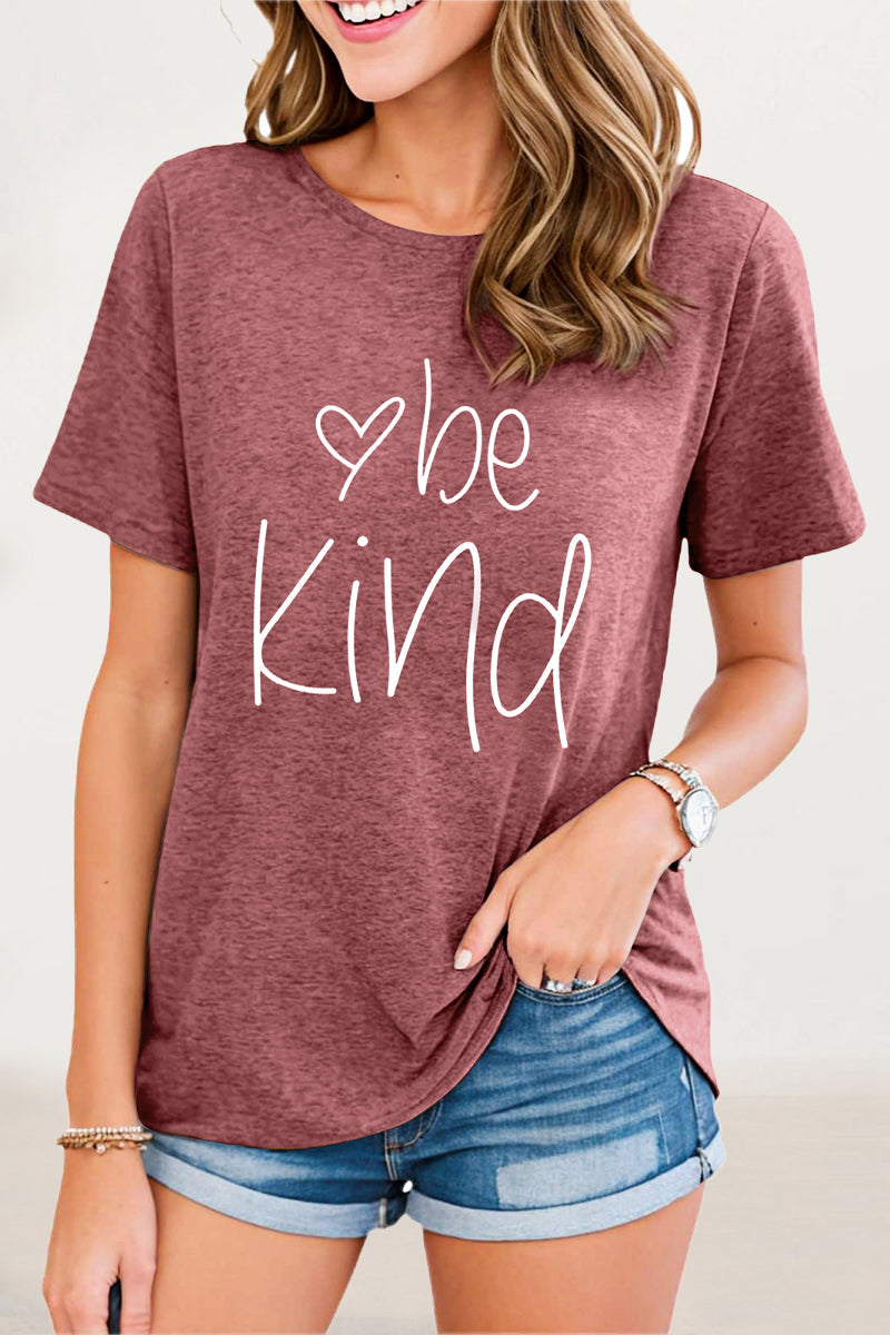 Casual Letter Print O Neck T-Shirts - Fashionpara