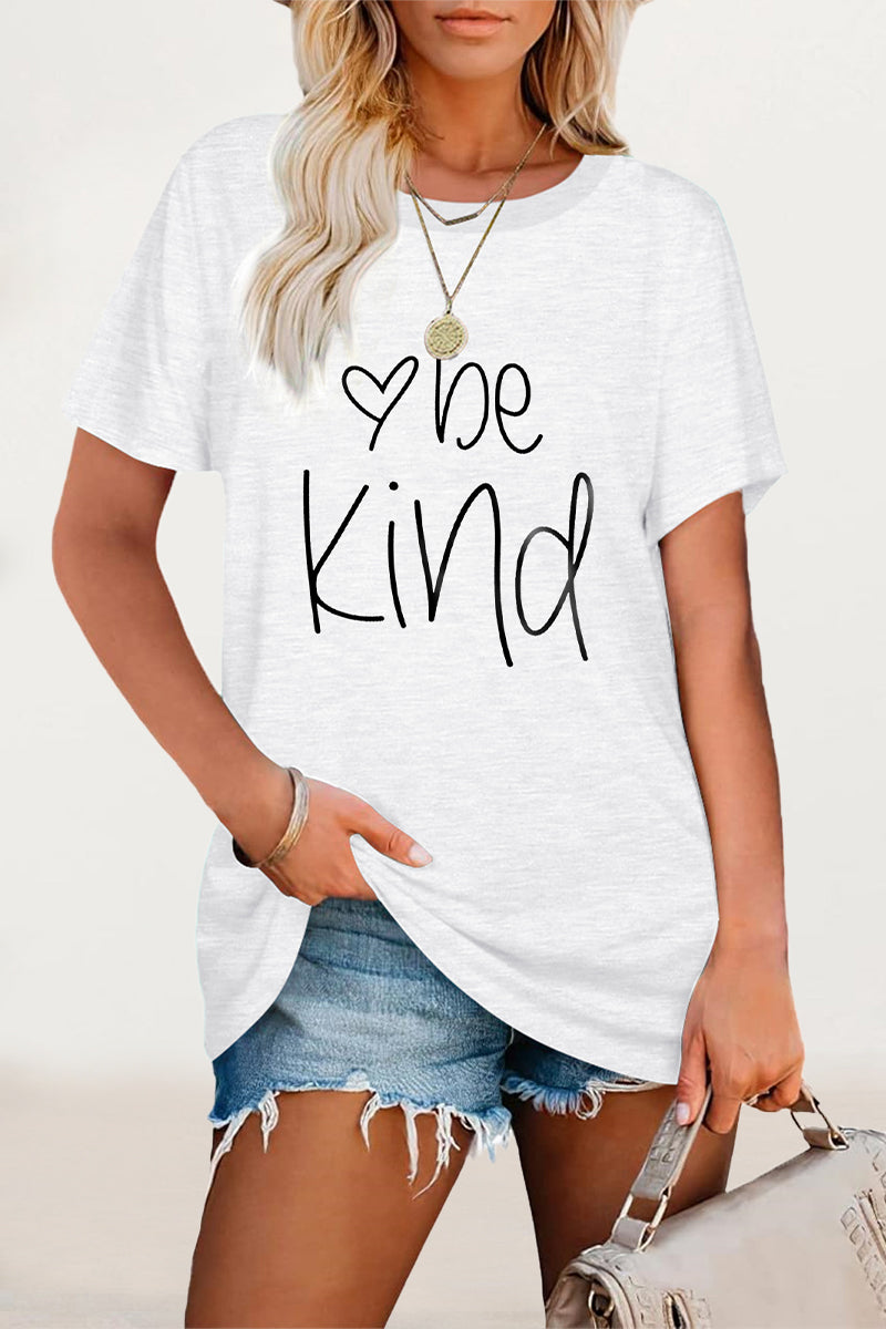 Casual Letter Print O Neck T-Shirts - Fashionpara