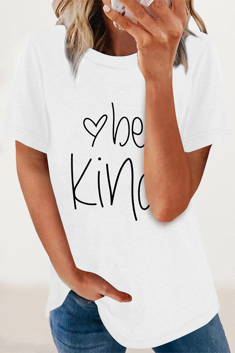 Casual Letter Print O Neck T-Shirts - Fashionpara