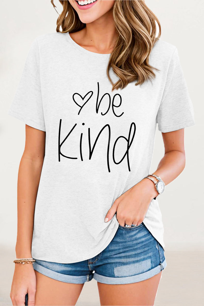 Casual Letter Print O Neck T-Shirts - Fashionpara