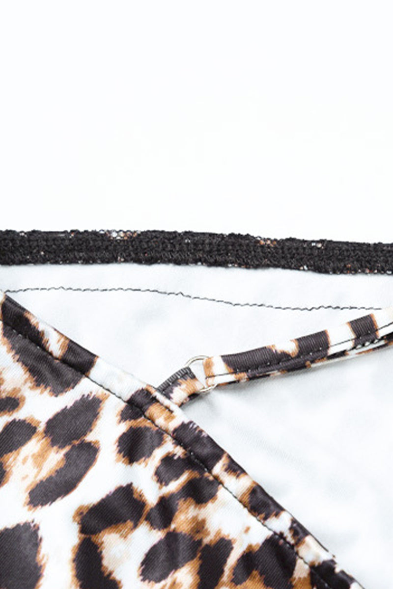 Sexy Vintage Leopard Backless V Neck One Step Skirt Dresses