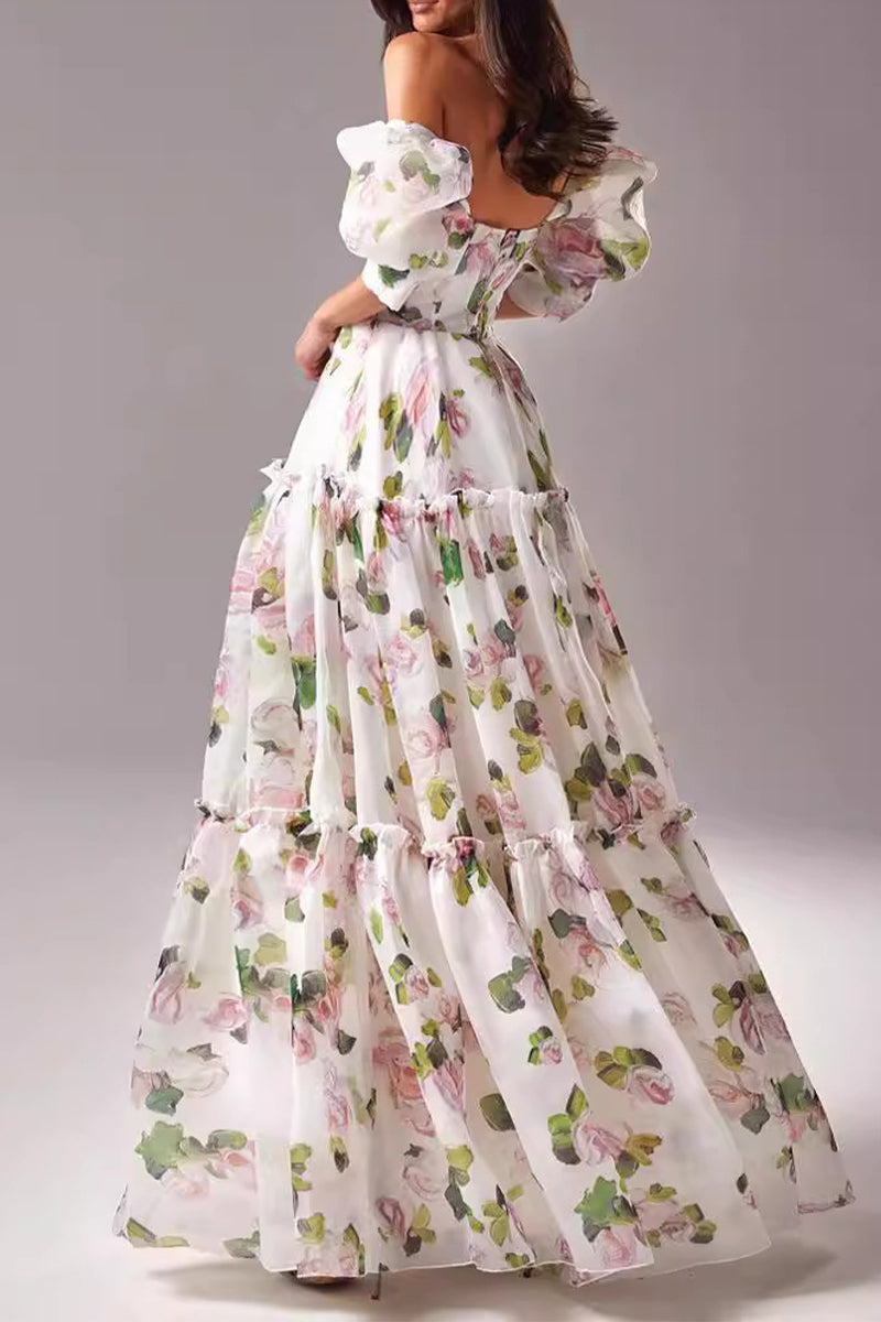 Celebrities Elegant Flowers Patchwork Off the Shoulder Evening Dresses - Fashionpara