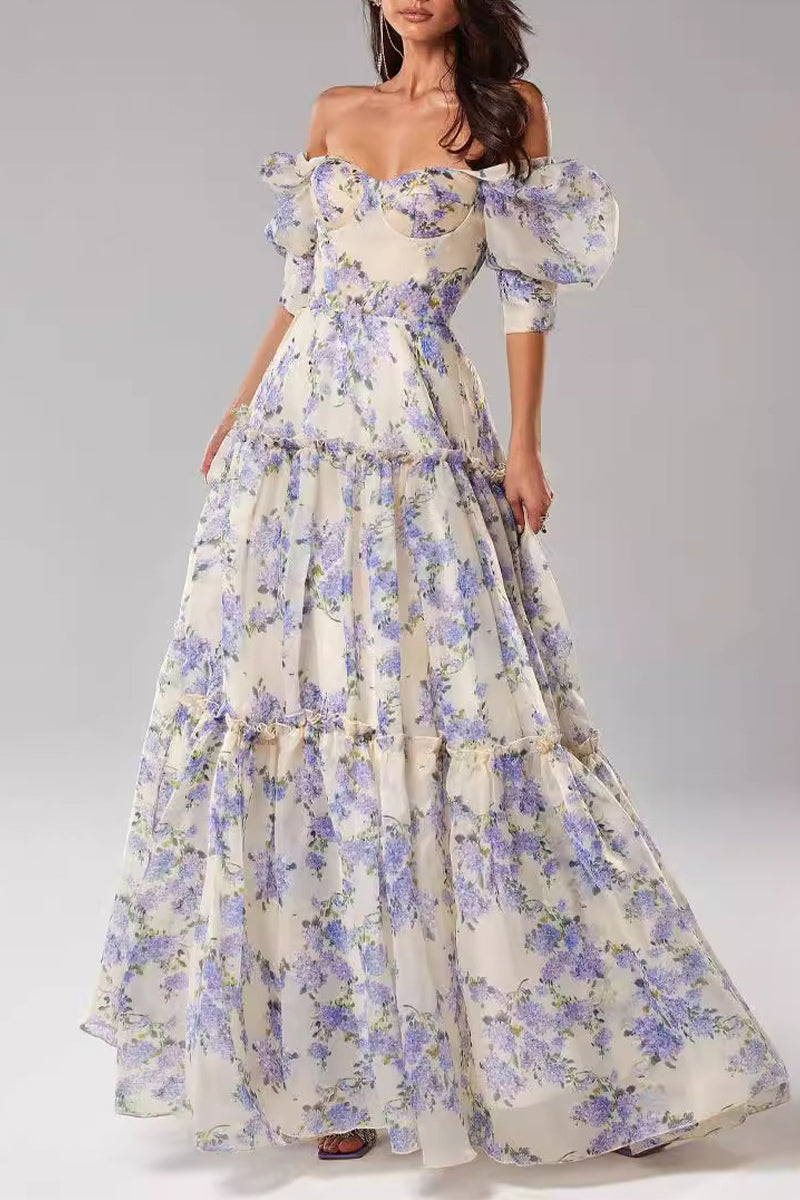 Celebrities Elegant Flowers Patchwork Off the Shoulder Evening Dresses - Fashionpara