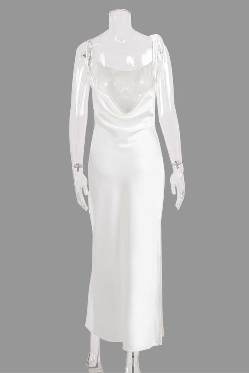 Sexy Solid Bandage Backless Slit U Neck Sling Dresses - Fashionpara