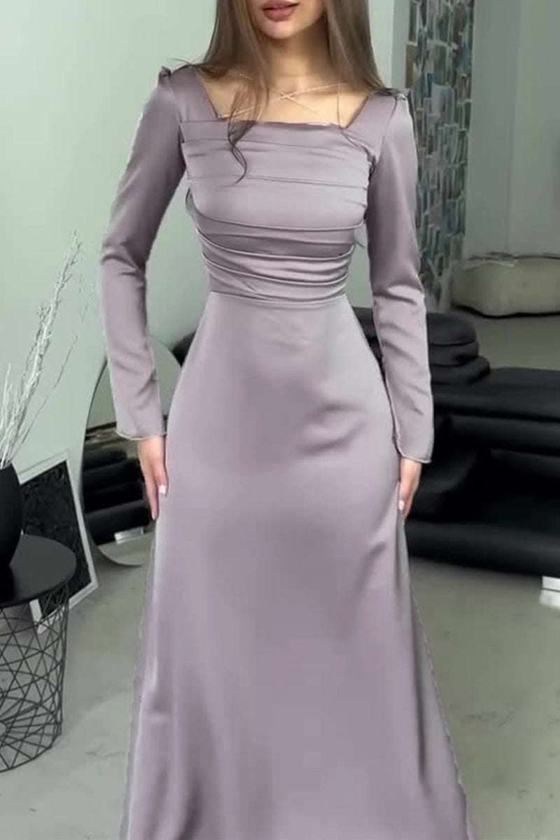 Celebrities Elegant Solid Bandage Fold Square Collar Waist Skirt Dresses - Fashionpara