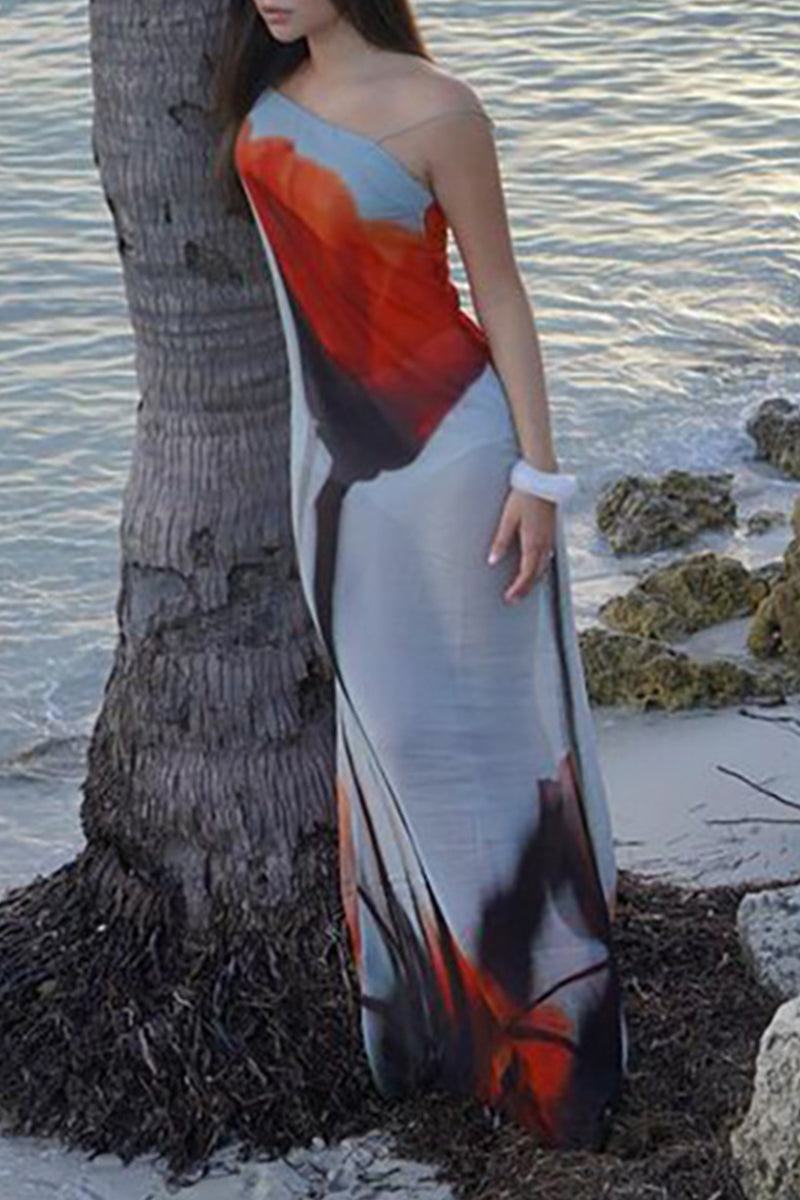 Sexy Print Flowers See-through Sling Dresses  Fashionpara