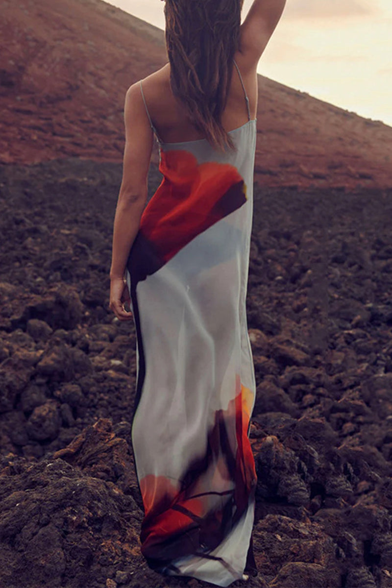 Sexy Print Flowers See-through Sling Dresses  Fashionpara