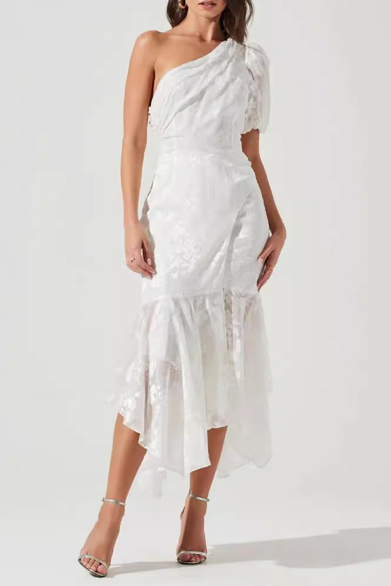 Elegant Solid Patchwork Asymmetrical Oblique Collar Evening Dresses - Fashionpara