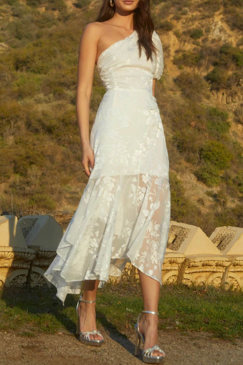 Elegant Solid Patchwork Asymmetrical Oblique Collar Evening Dresses - Fashionpara