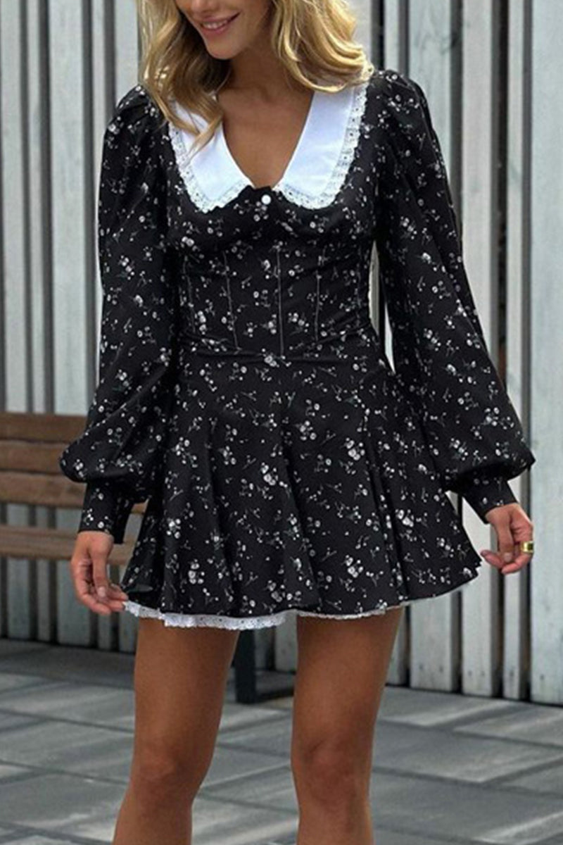 Elegant Floral Buttons Peter Pan Collar A Line Dresses - Fashionpara