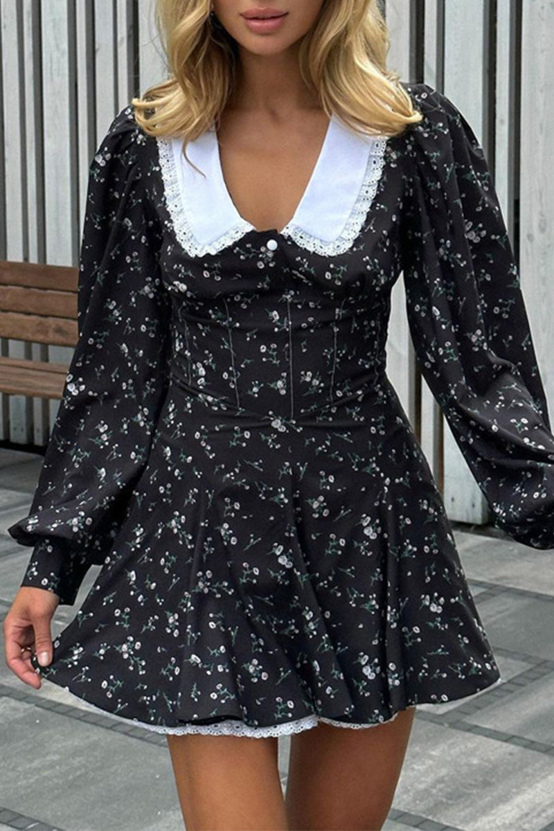 Elegant Floral Buttons Peter Pan Collar A Line Dresses - Fashionpara