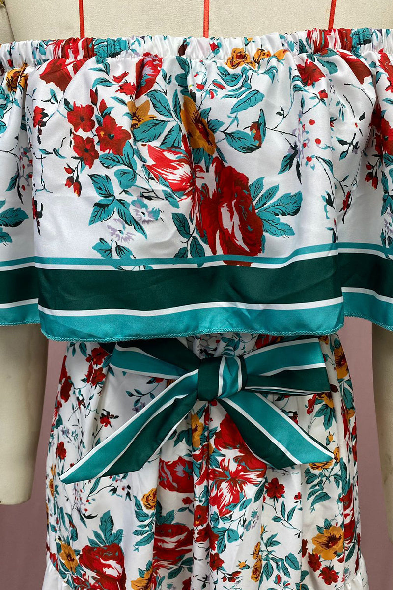 Floral Frenulum Off the Shoulder Printed Dresses(9 Colors)