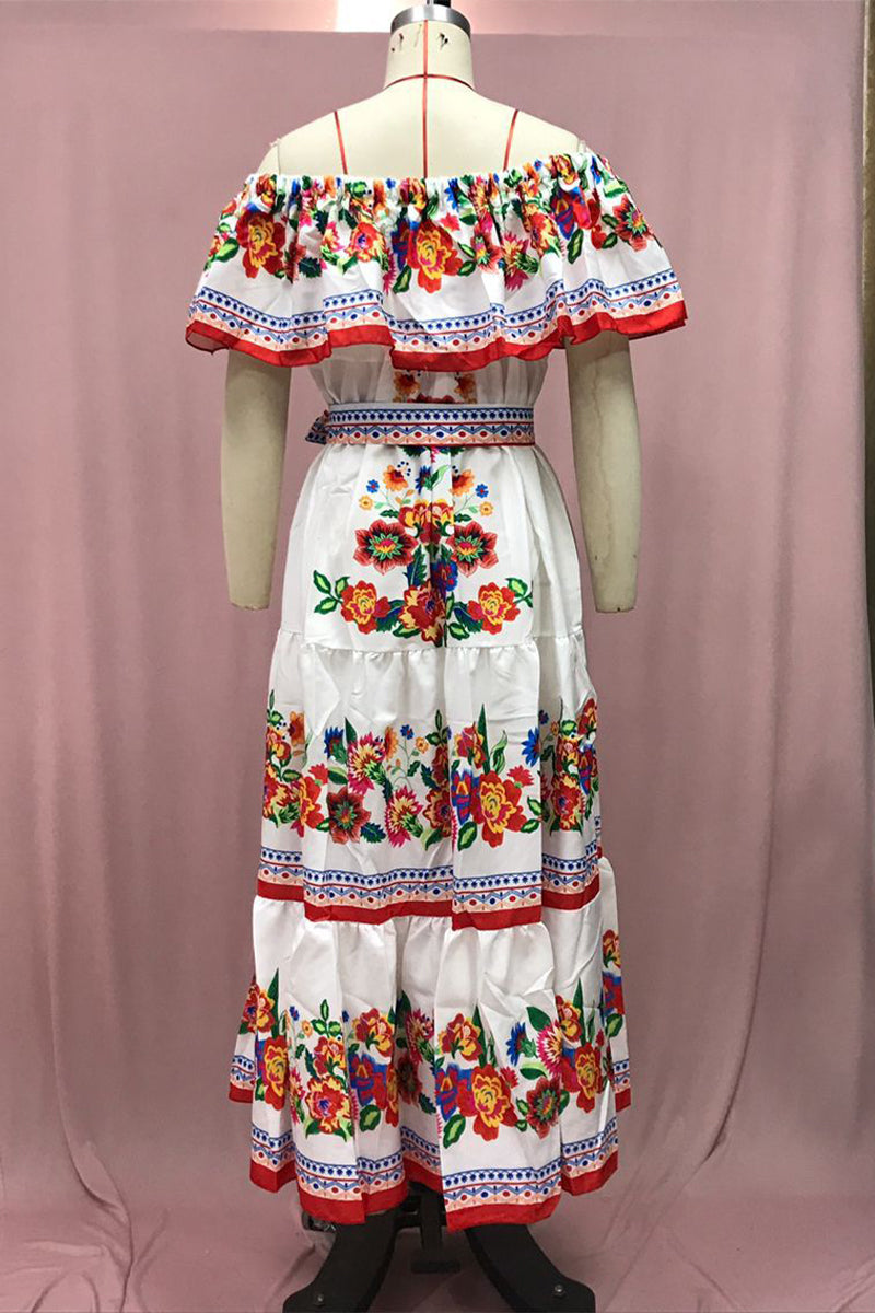 Floral Frenulum Off the Shoulder Printed Dresses(9 Colors)