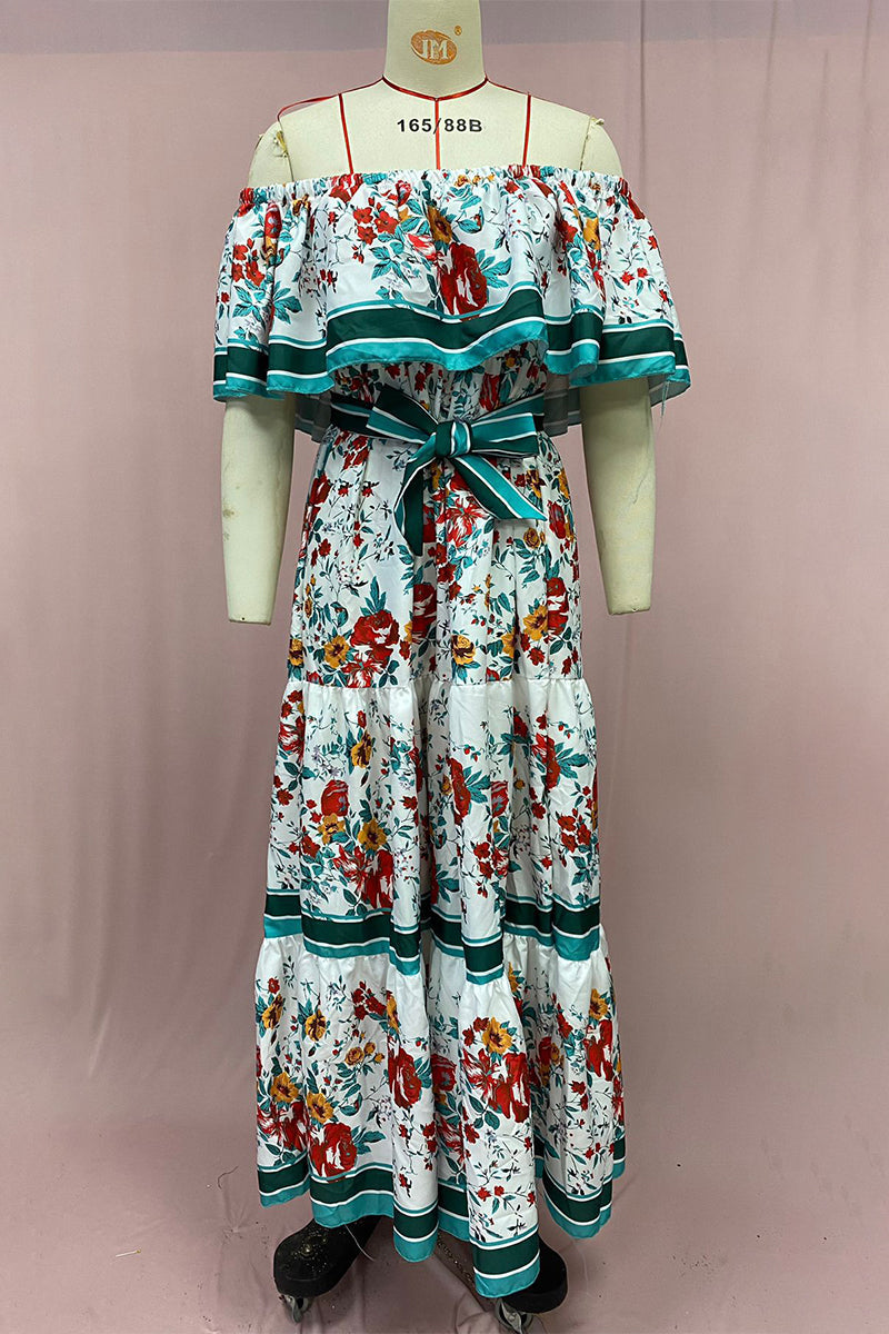 Floral Frenulum Off the Shoulder Printed Dresses(9 Colors)