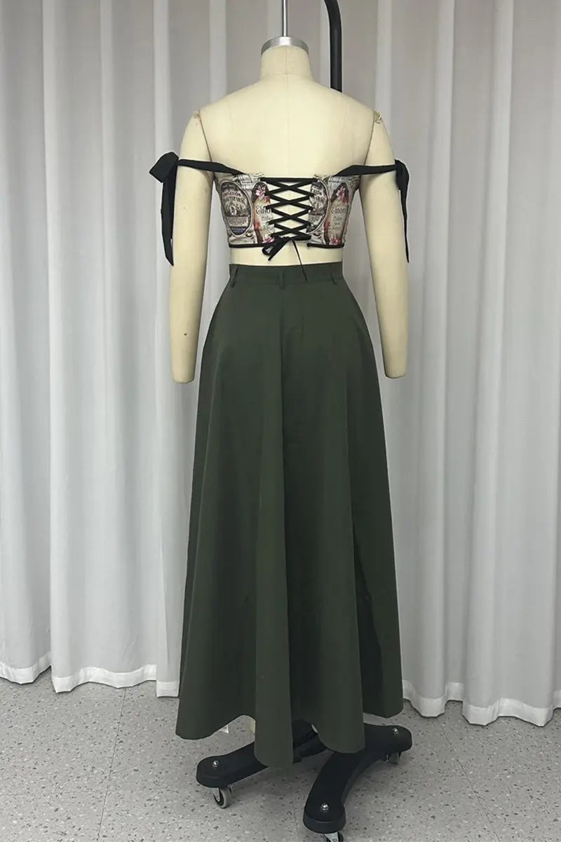 Sexy College Letter Print Without Belt Asymmetrical Zipper Off the Shoulder Two Pieces(No Belt)  Fashionpara