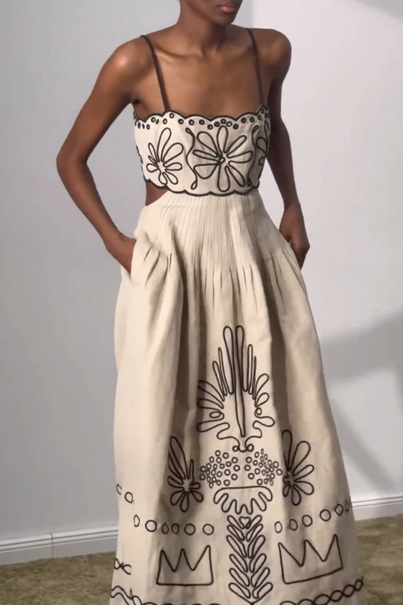 Casual Geometric Print Pocket Square Collar Sling Dresses  Fashionpara