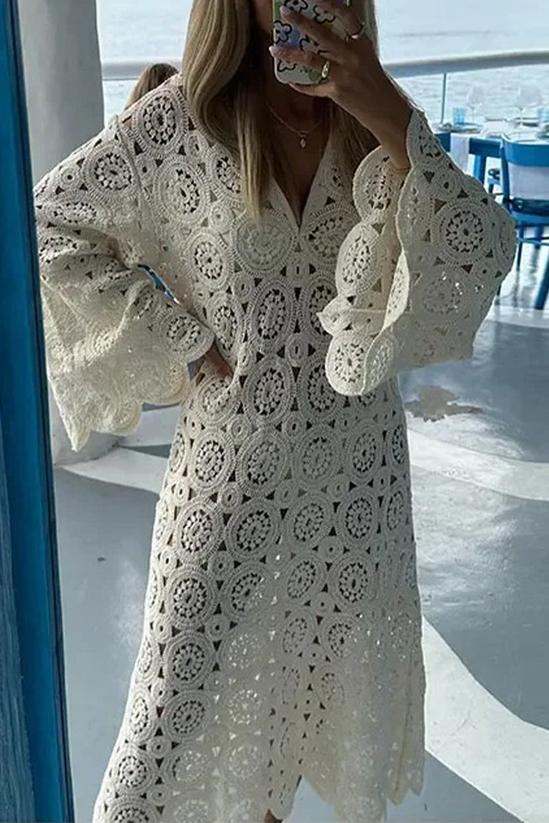 Sexy Solid Embroidered V Neck One Step Skirt Dresses - Fashionpara