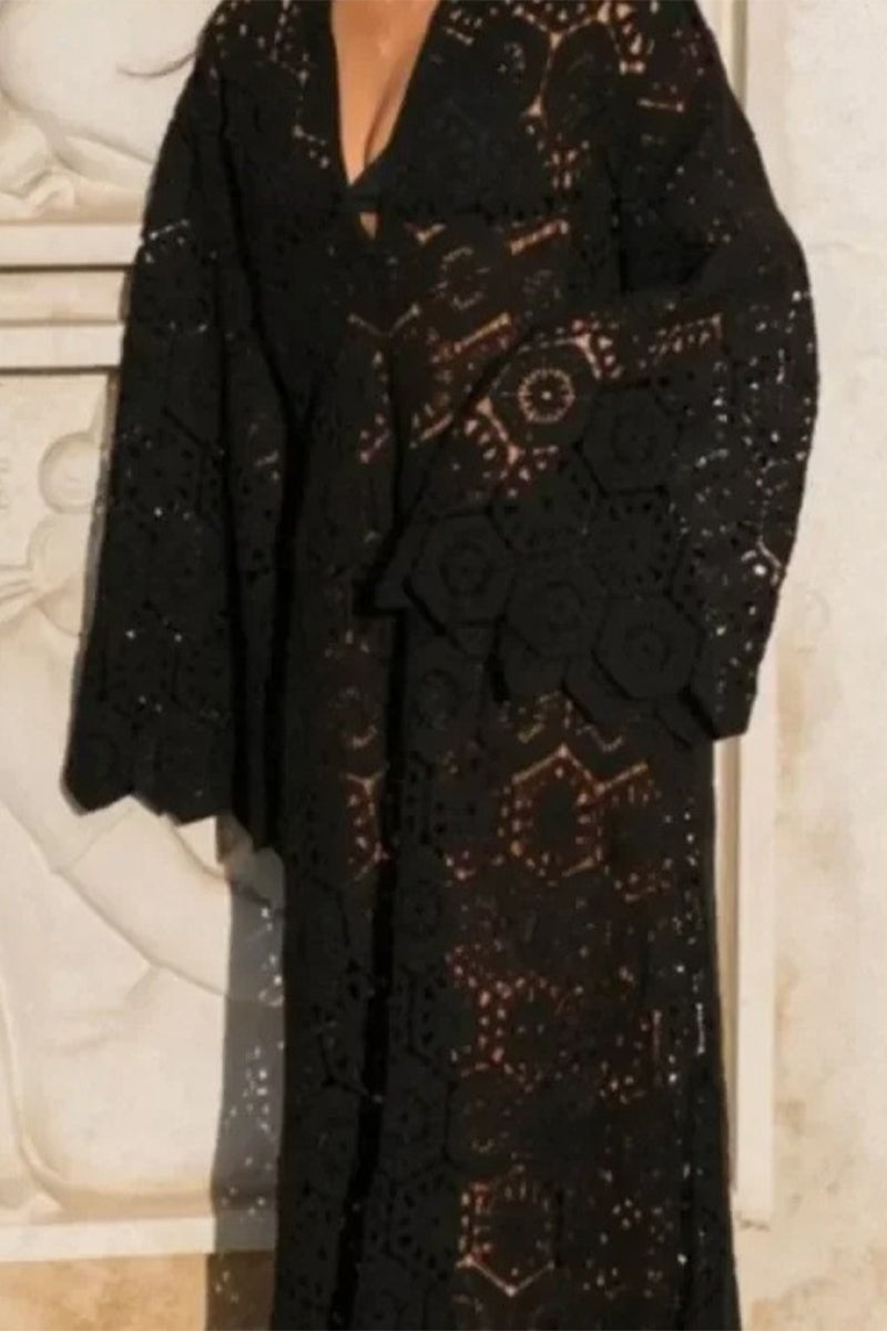 Sexy Solid Embroidered V Neck One Step Skirt Dresses - Fashionpara