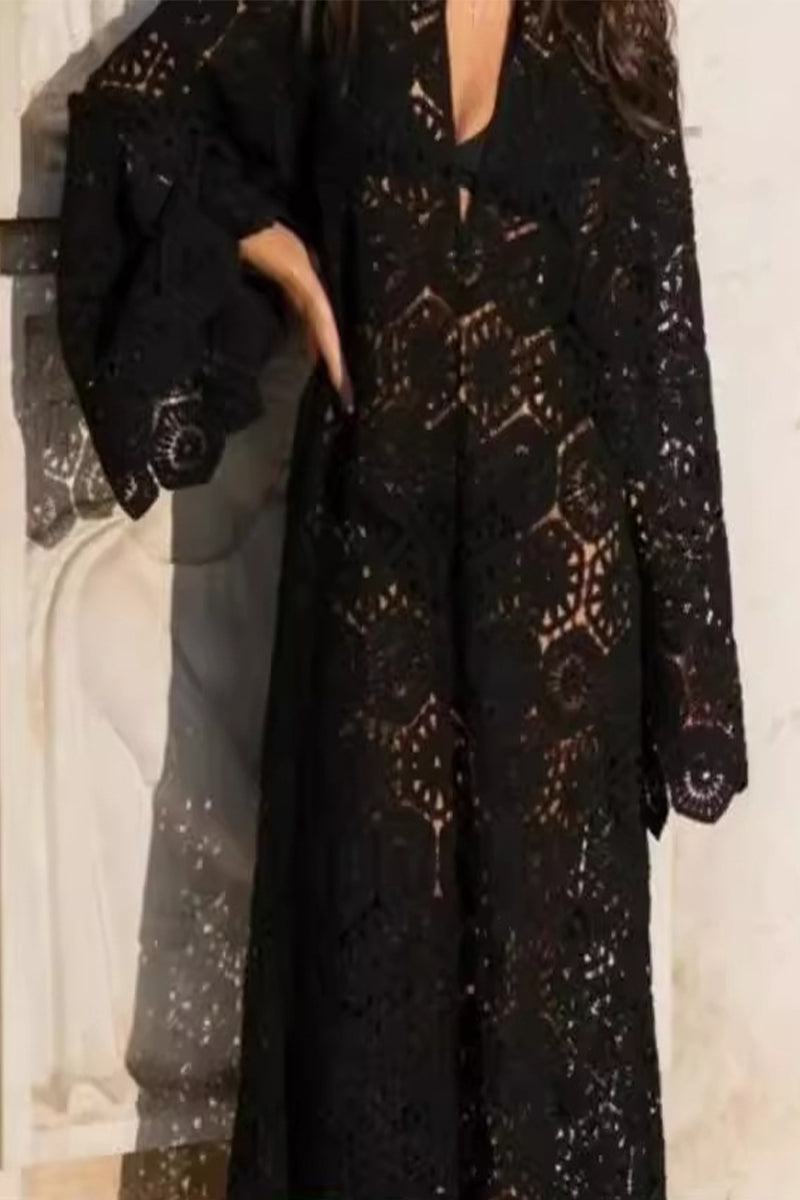 Sexy Solid Embroidered V Neck One Step Skirt Dresses - Fashionpara