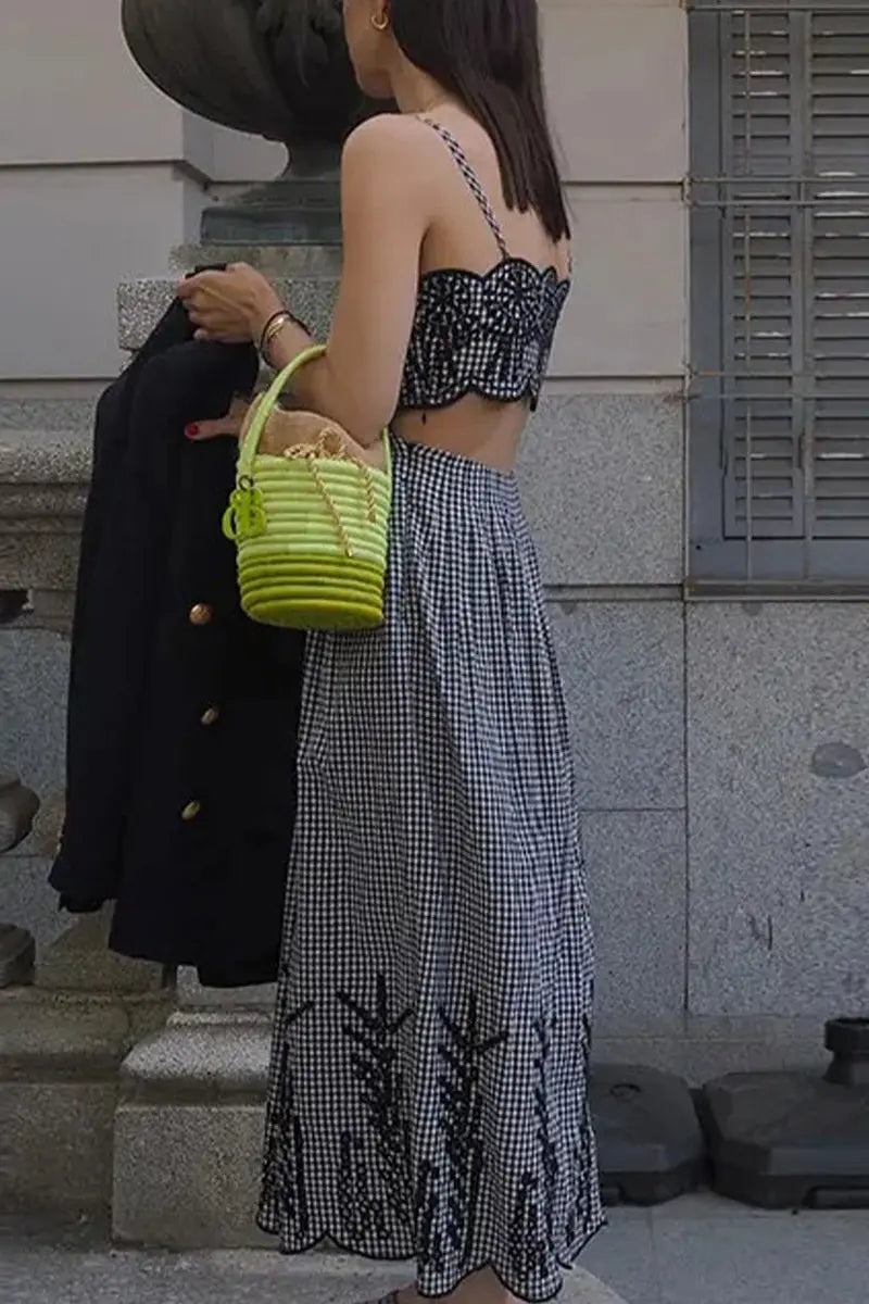 Sexy Print Ripple Backless Sling Dresses  Fashionpara