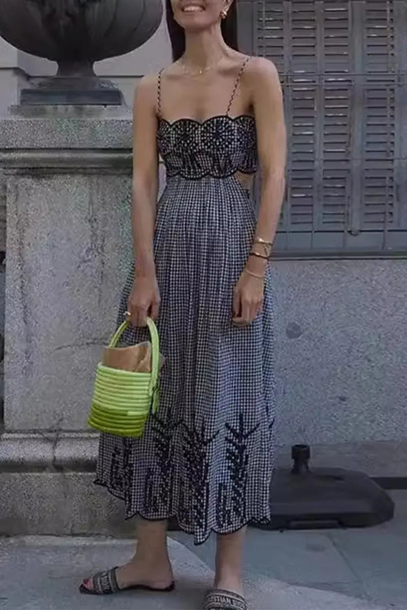 Sexy Print Ripple Backless Sling Dresses  Fashionpara