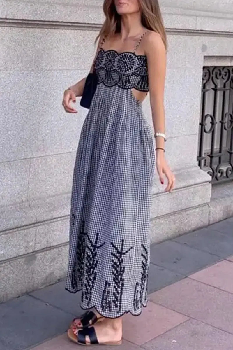 Sexy Print Ripple Backless Sling Dresses  Fashionpara