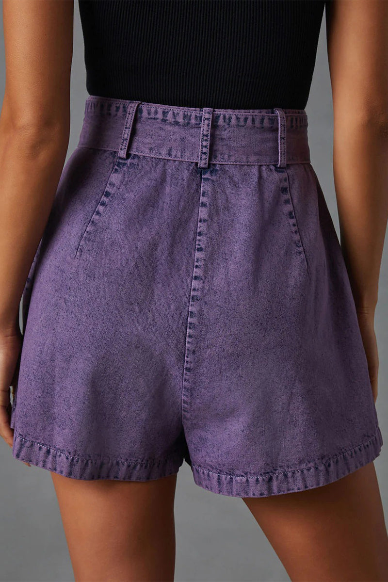 Casual Vintage Solid Bandage Make Old Pocket High Waist Denim Shorts - Fashionpara