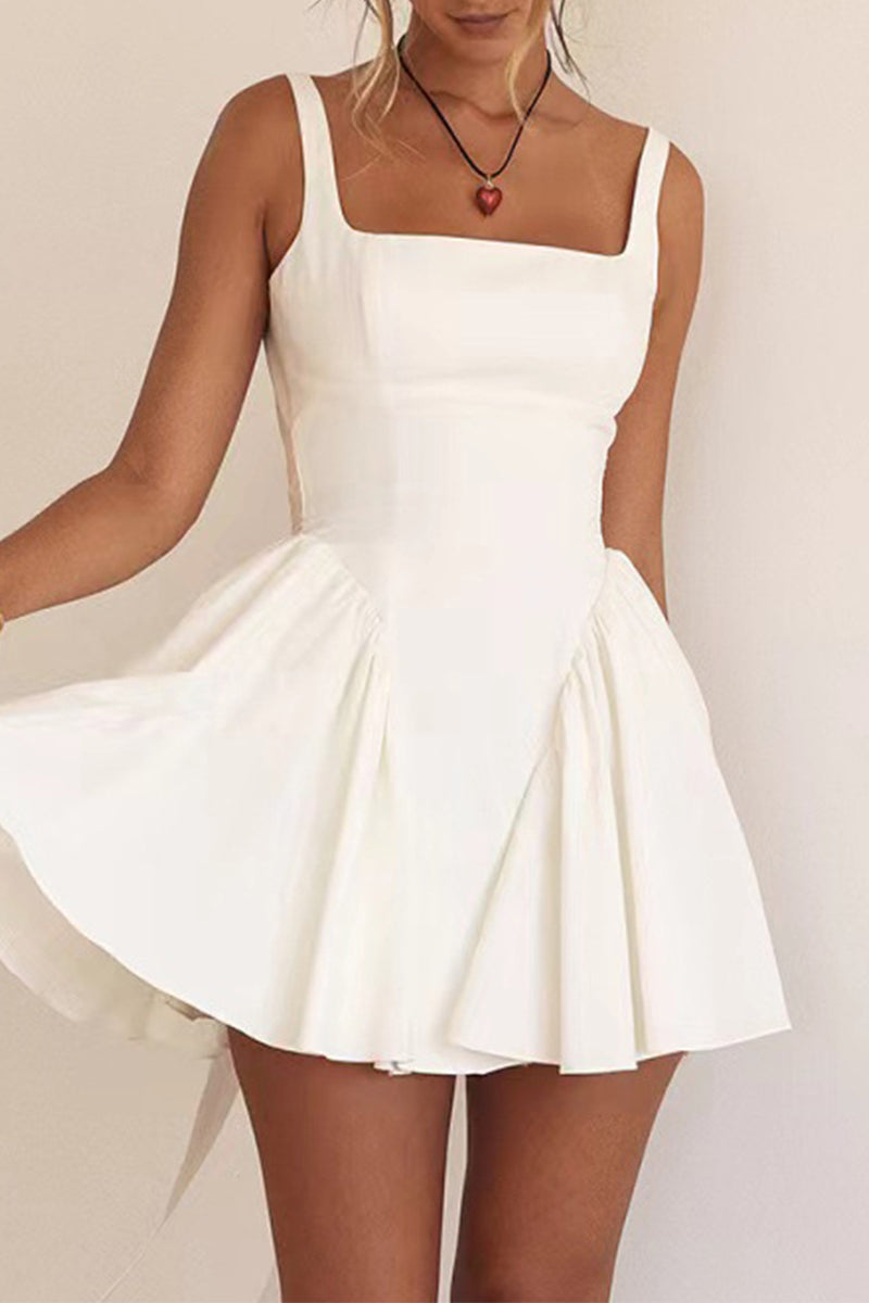 Sweet Simplicity Solid Backless With Bow Square Collar Evening Dresses - Fashionpara