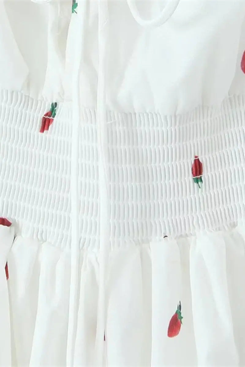 Sweet Fruit printing Patchwork Frenulum Off the Shoulder A Line Dresses  Fashionpara